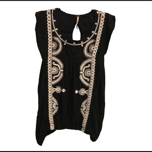 Free People Dos Segundos Crochet Embroidered Bohemian Top Black Size S/P - Picture 1 of 10